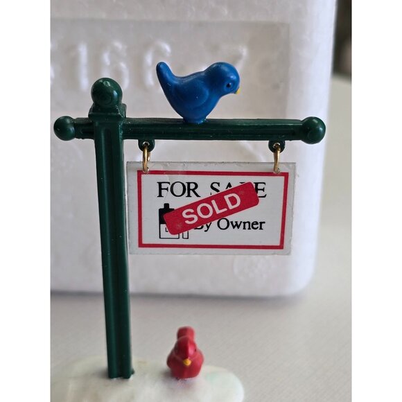 Miniature Signpost Figurine With "For Sale By Owner" & "Sold" Sign Featuring Bir - Picture 6 of 9